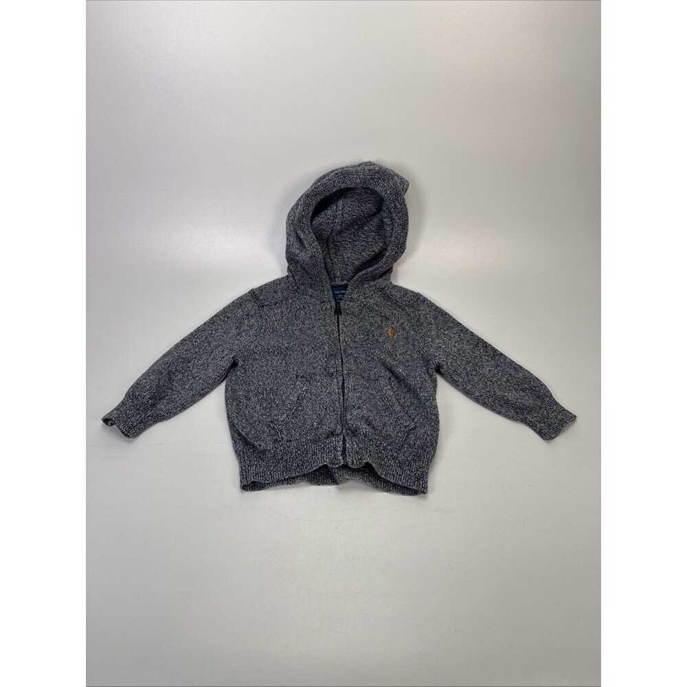 Baby Gap 6-12 Month Zip Blue Hoodie Sweatshirt Bear Logo Pockets 100% Cotton